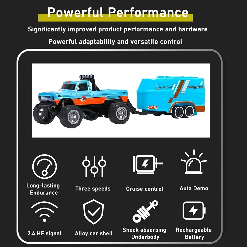 Mini RC Truck 1:64 Scale – 2.4GHz Alloy Off-Road Crawler with Detachable Trailer & LED Lights