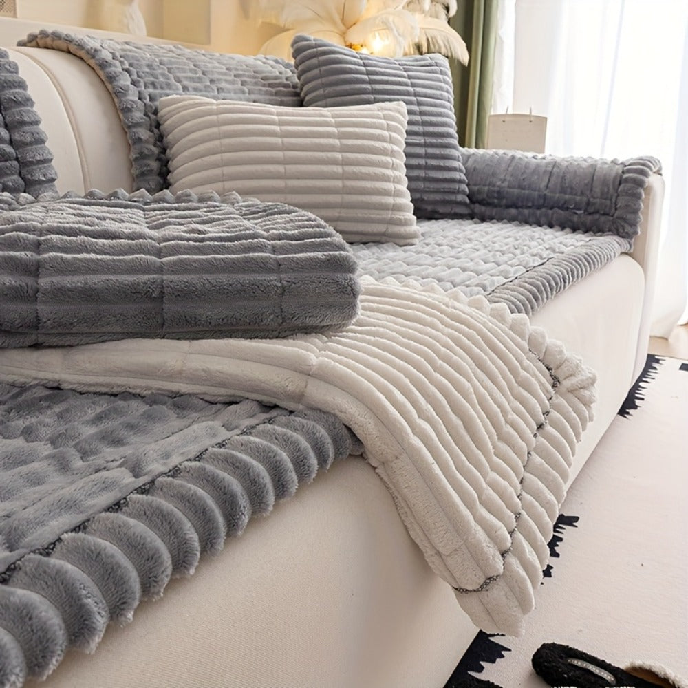 Sofa Cushion Cover Plush Velvet Washable Seat Pad Wavy Edge Soft Kapok Filling for Couch Loveseat 1 2 3 4 Seater — Easy Install Home Decor Protection