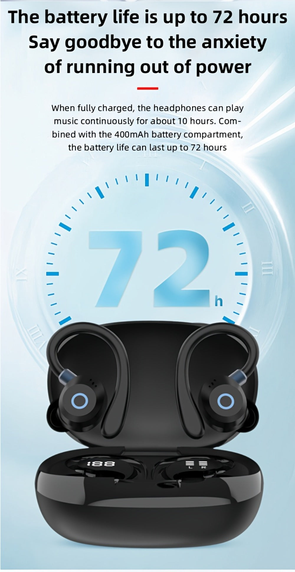 Hi-Fi Stereo Wireless Earbuds LED Digital Display Touch Control Noise Canceling Fast Charging Gaming Sport Headset Lightweight In-Ear Earphones for Commute Gamers iOS Android Black Blue White