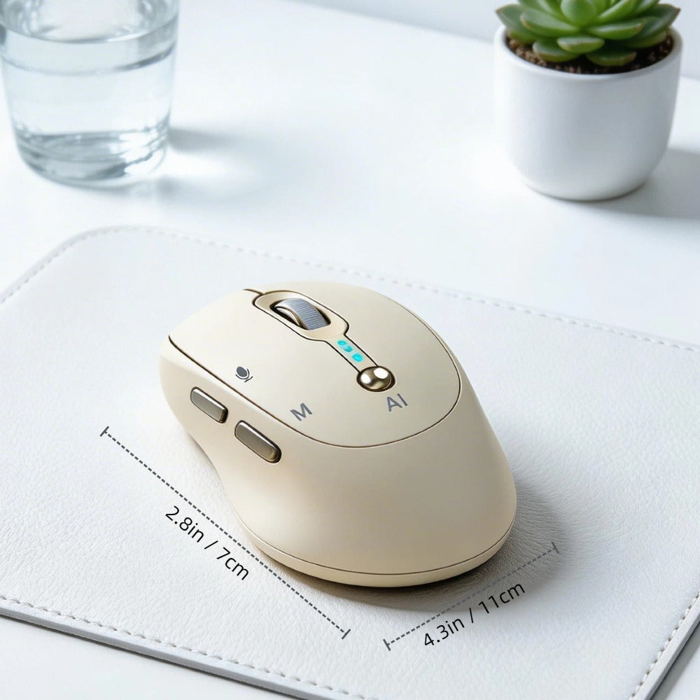 AI Smart Wireless Mouse with Voice-to-Text Real-Time Translation AI Writing PPT Creation Silent BT+2.4G Dual Mode Rechargeable Battery Display Portable for PC Laptop Tablet (T-WOLF)