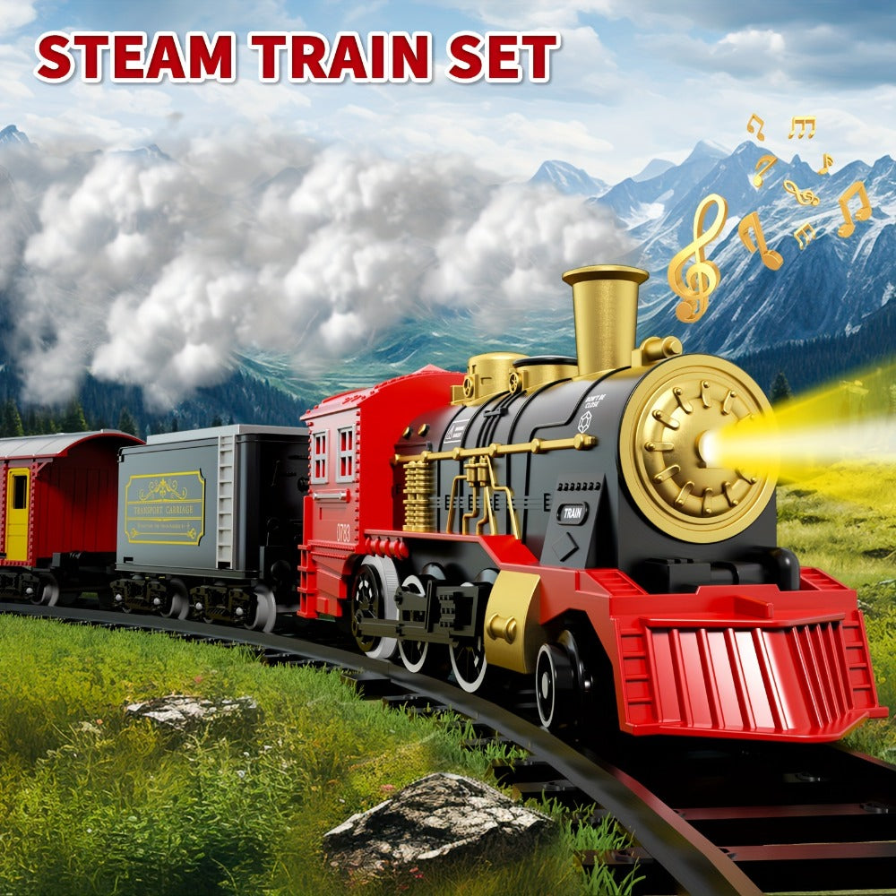 Electric Train Set for Kids – Steam Locomotive with Lights & Sound, 16 Tracks & 8 Scenic Cards
