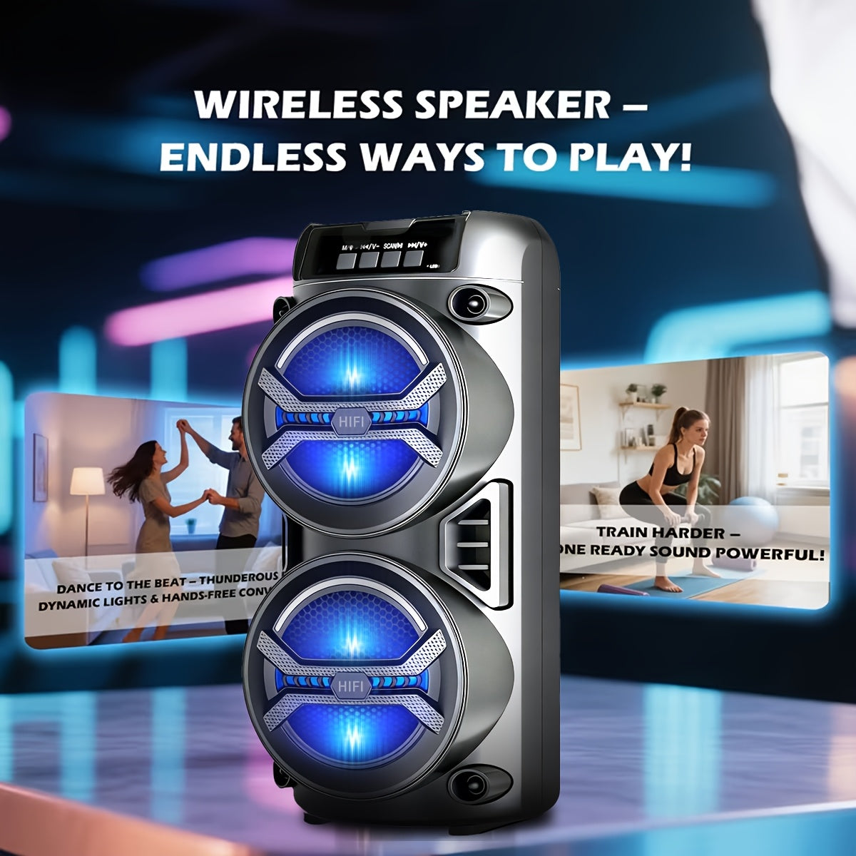 Portable Outdoor Subwoofer Bluetooth Speaker with Dual Bass Drivers, Deep Bass Stereo, TWS Pairing, USB AUX TF FM Playback, Rechargeable Battery, High-Volume Party Speaker for Indoor Outdoor Dance