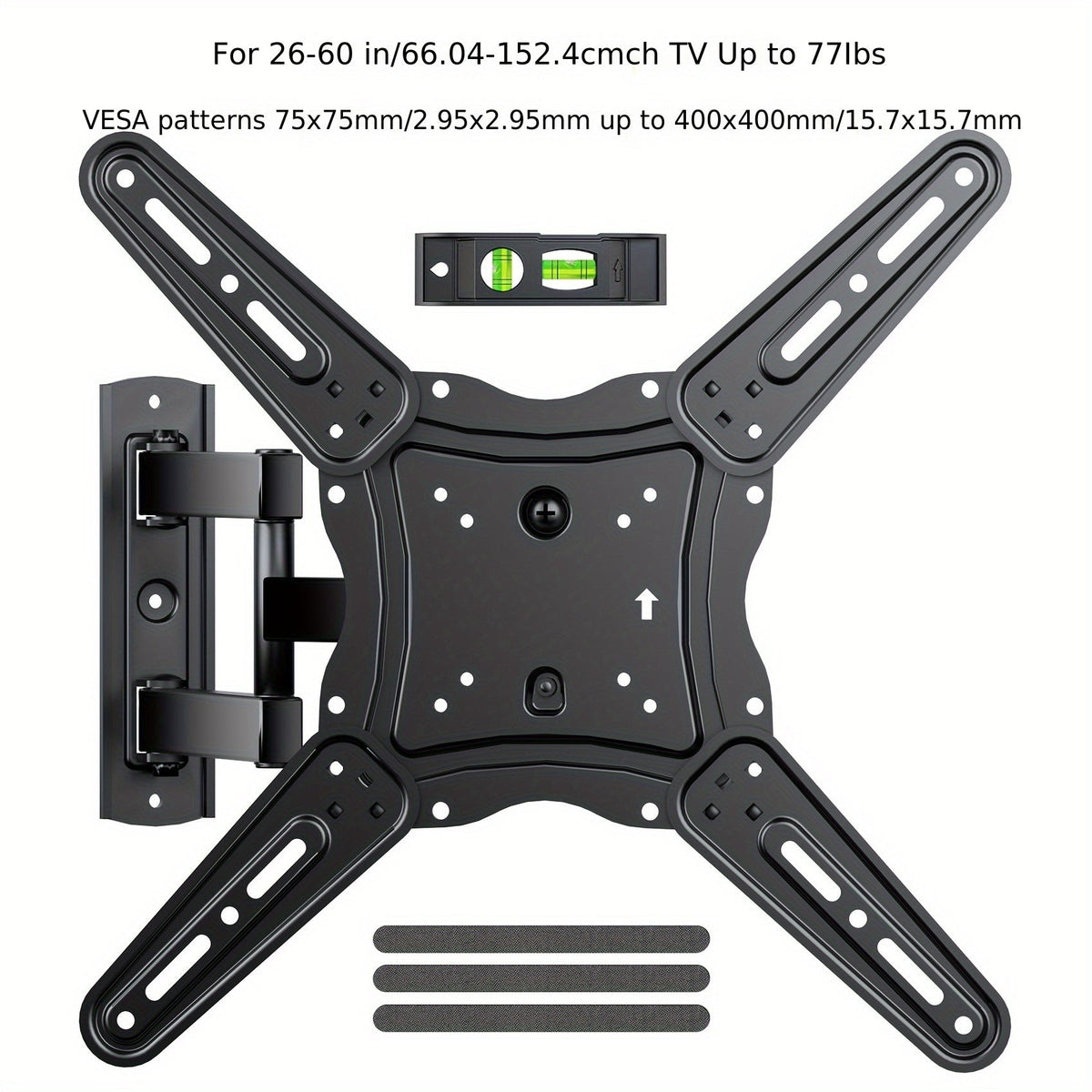 Full Motion TV Wall Mount 37-75 Inch – Heavy Duty Dual Arm Swivel Tilt, 132 lbs Capacity, VESA 600x400mm, Extends 15.4 Inch, Fits LED LCD OLED Flat Curved Screens, Cable Management Included