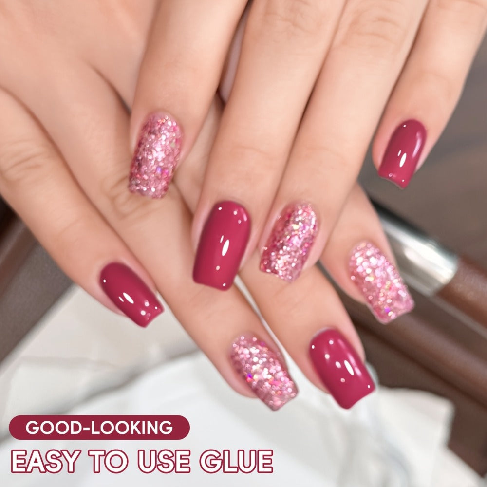 Glitter Gel Nail Polish Set 2pcs – Candy Holographic Sequin Nude Pink Sparkling Semi Permanent Soak Off UV LED Nail Art Varnish Manicure Kit for Women