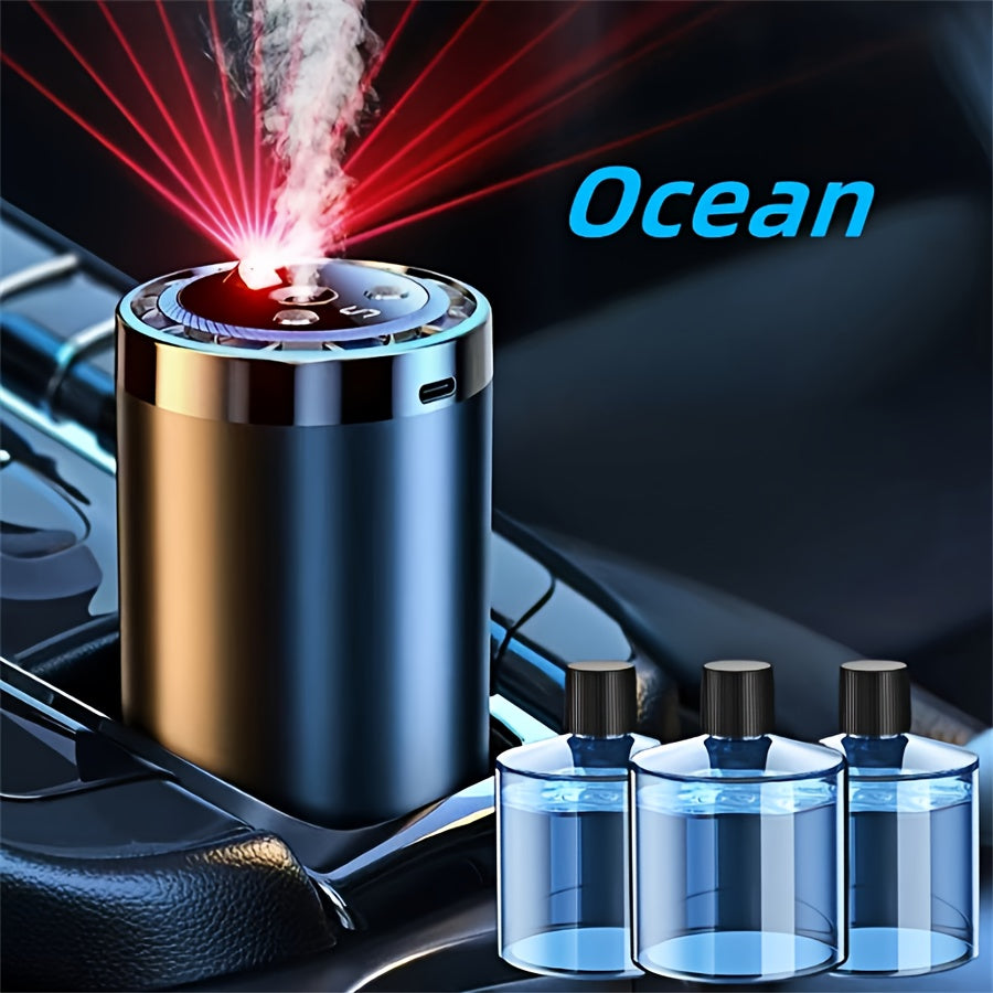 4-in-1 Car Air Freshener Diffuser with Starry Sky Projection – Aromatherapy Humidifier Dynamic Ambient Light, USB Powered, Hilton Cologne Ocean Scents, Fits All Cars | 1 or 3 Bottle Bundle