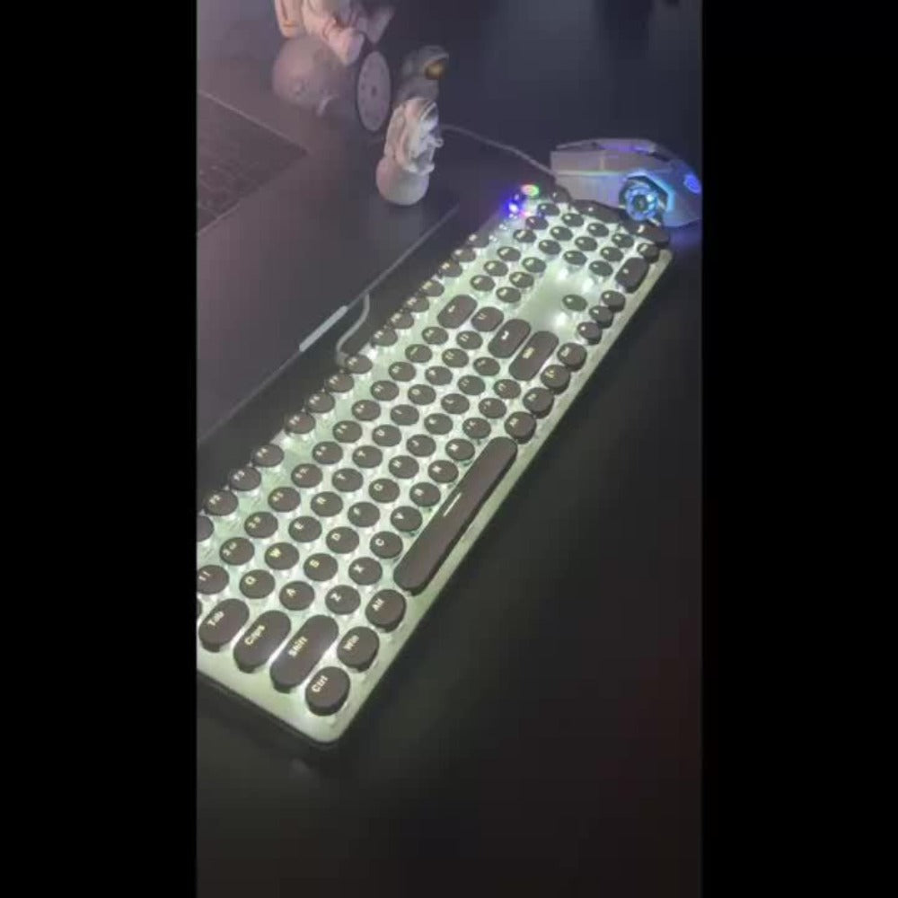 Hot-Swappable Mechanical Keyboard and Mouse Combo 34 Lighting Effects True Mechanical Blue Switches Retro Style USB Wired Aesthetic Gaming Set for Desktop Laptop Windows Mac Gift for Boyfriend Girlfriend