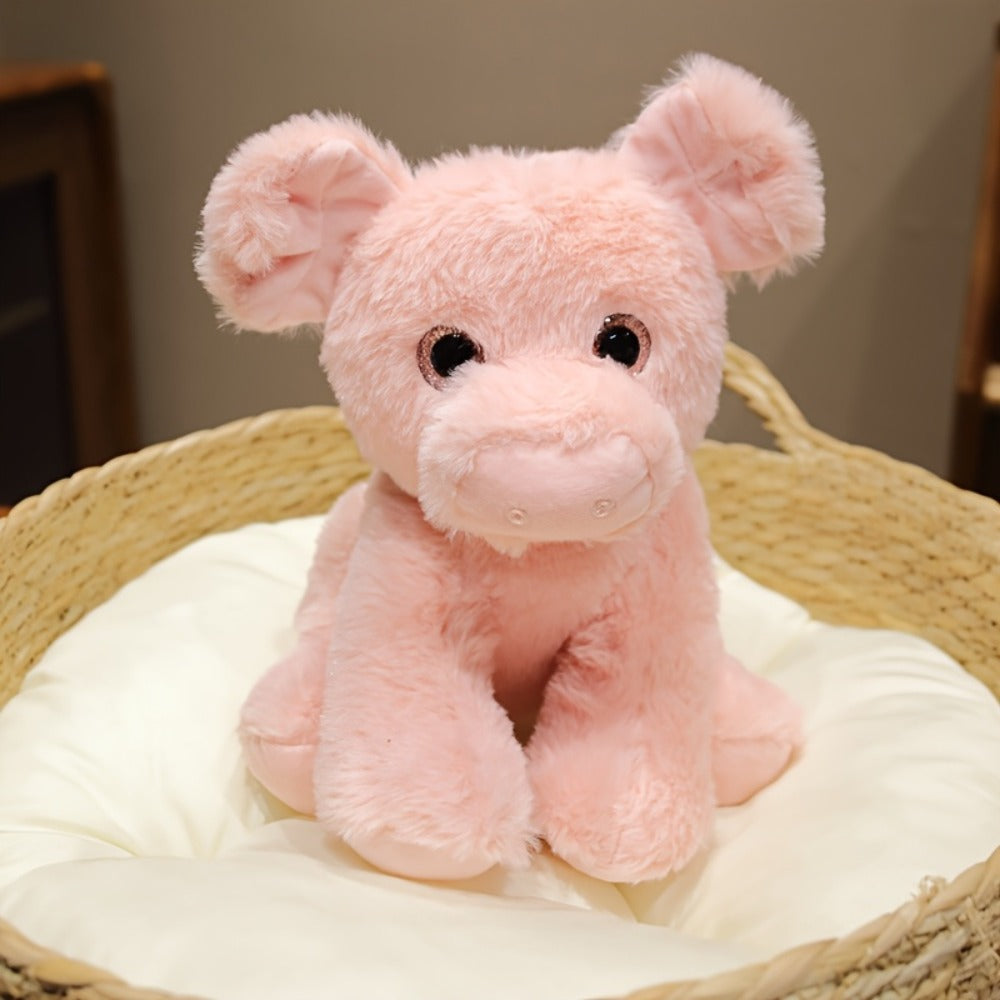 Pink Pig Plush Toy with Big Eyes for Farm Animal-Themed Decor