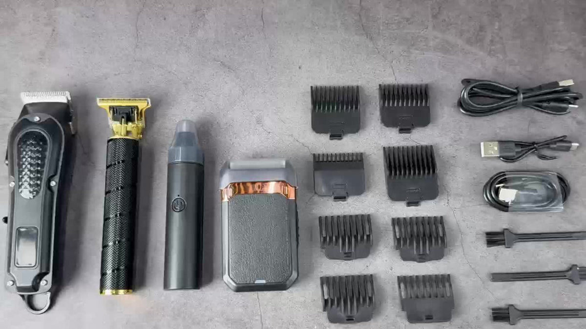 Multi-Piece Hair Clipper Kit for Men – USB Rechargeable Cordless Electric Trimmer Set, 2-Piece & 4-Piece Home Travel Barber Tool, Black Blue Gold Grooming Gift