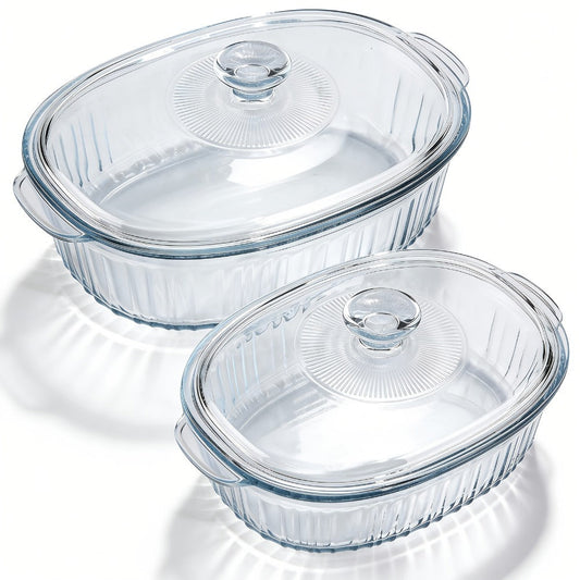 Borosilicate Glass Baking Dish with Lid, 96 fl oz Oval Casserole