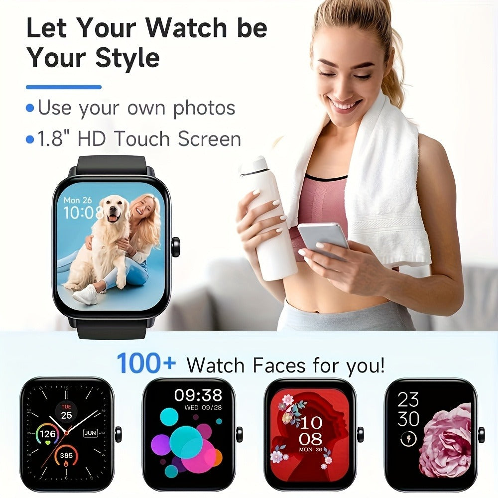 Smart Watch with Remote Photo Control & HD Voice Calling, Large Screen Unisex Smartwatch, Message Notifications, Multiple Sport Modes, Heart Rate Sleep Tracker, Compatible with iPhone & Android – Black Pink Silver Gold 5 Colors
