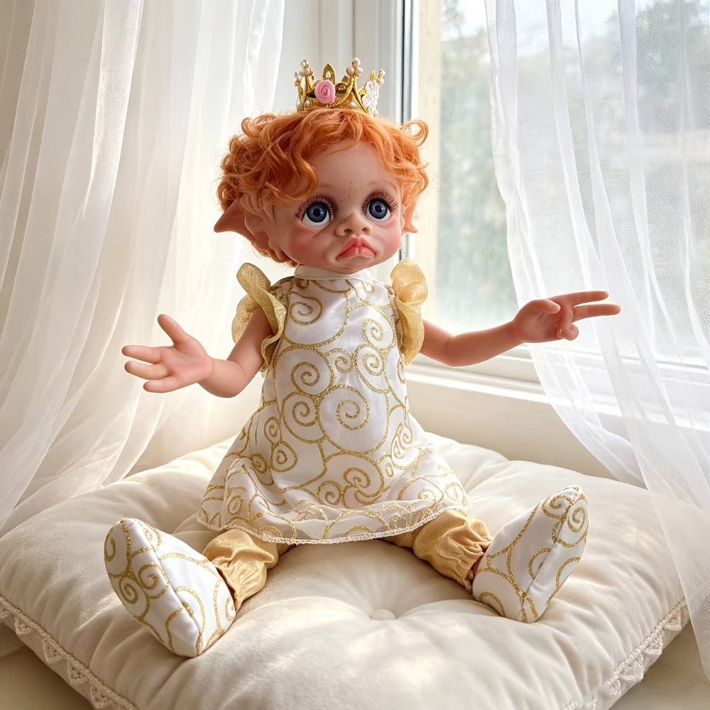15-Inch Fairy Elf Reborn Doll with Wavy Hair and Random Crown