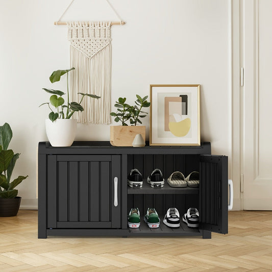 Shoe Storage Bench in Light Brown Resin with Concealed Cabinet Storage