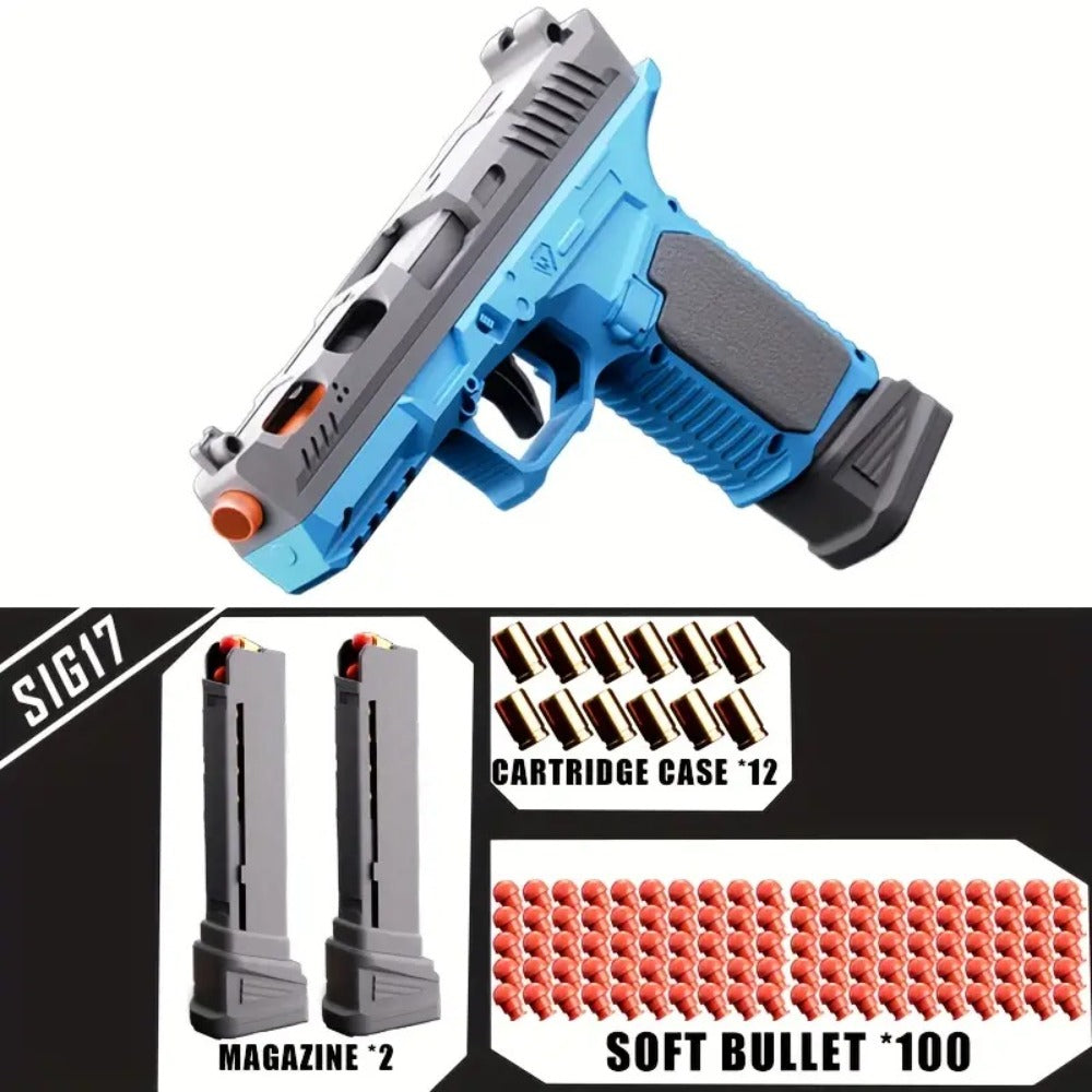 Soft Bullet Toy Gun Pistol with Ejecting Shells & 100 Bullets – Semi-Automatic Rapid Fire Foam Blaster for Kids Boys Ages 6+, Indoor Outdoor Shooting Game Toy, Birthday Christmas Halloween Gift