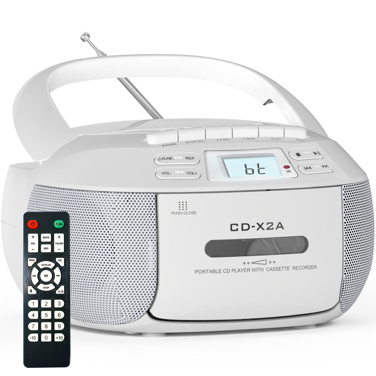 CD Cassette Player Boombox Combo with AM/FM Radio, Remote Control, LCD Display, AUX USB Earphone Jack, AC & Battery Operated, Stereo Sound Home Audio System for Seniors Adults