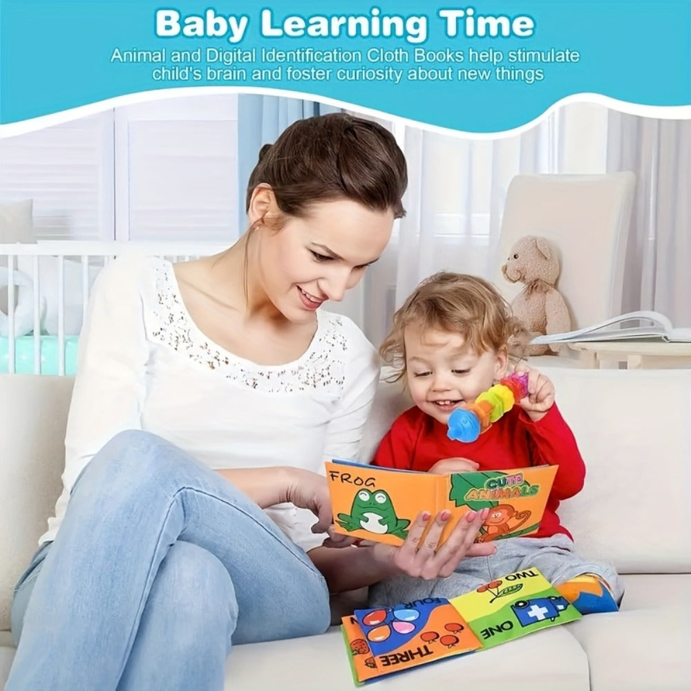 3-in-1 Baby Sensory Toy Set, Stacking Cups, Spinning Top & Cloth Book