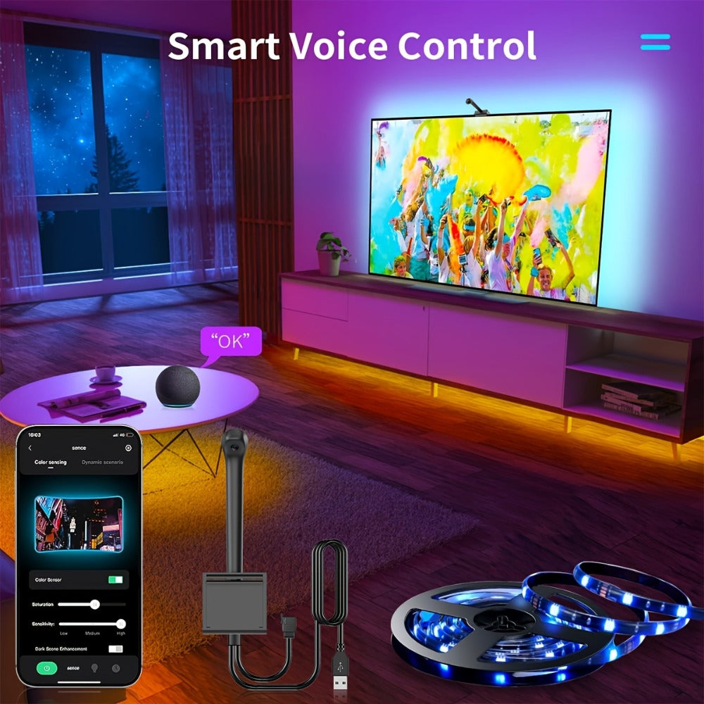TV LED Backlight Strip with AR Screen Sync - RGB Smart Ambient Light for 35-80 Inch TVs & Monitors, Music Sync, App Control, Immersive Bias Lighting for Gaming Room & Home Theater