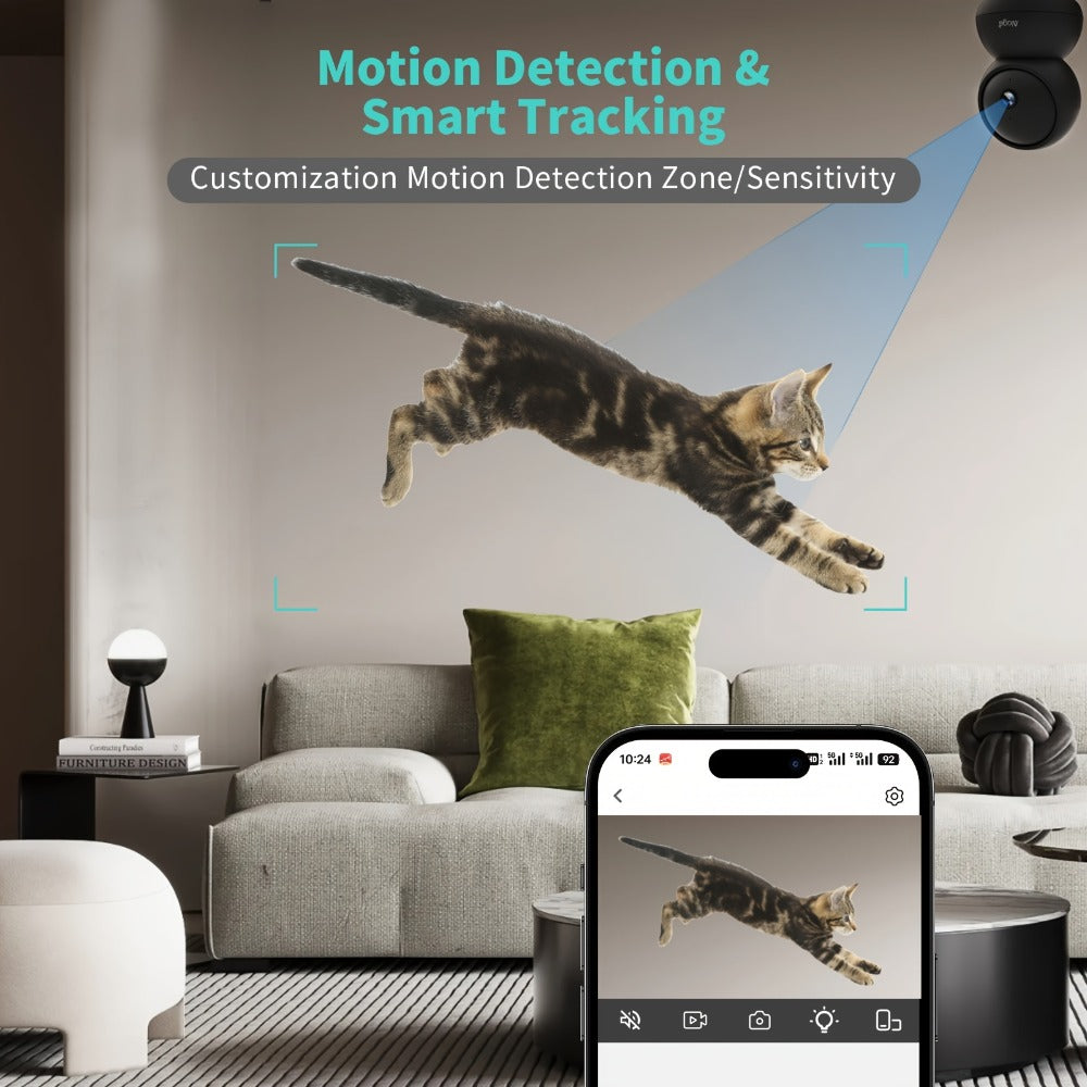 2K 4MP Indoor Security Camera 360° Full View, Dual Band 5G/2.4G WiFi, AI Motion Detection, Night Vision, Two-Way Audio, App Monitoring – Home & Office Surveillance