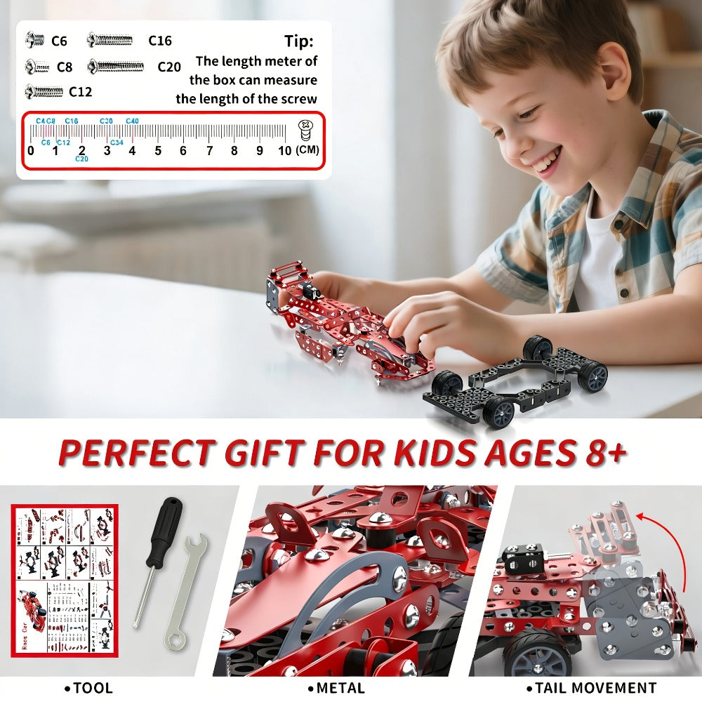 Motorized Model Car Building Kit, 283-287 Pcs with All-Terrain Tires and Openable Hood