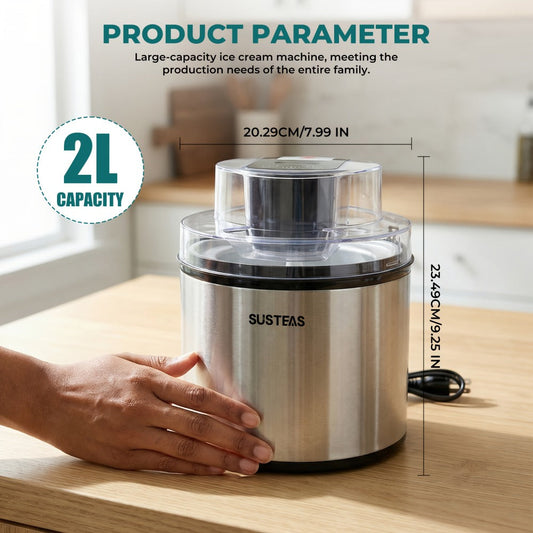 Electric Ice Cream Maker with LED Screen, 2 L & 0.8 L Options for Home Desserts