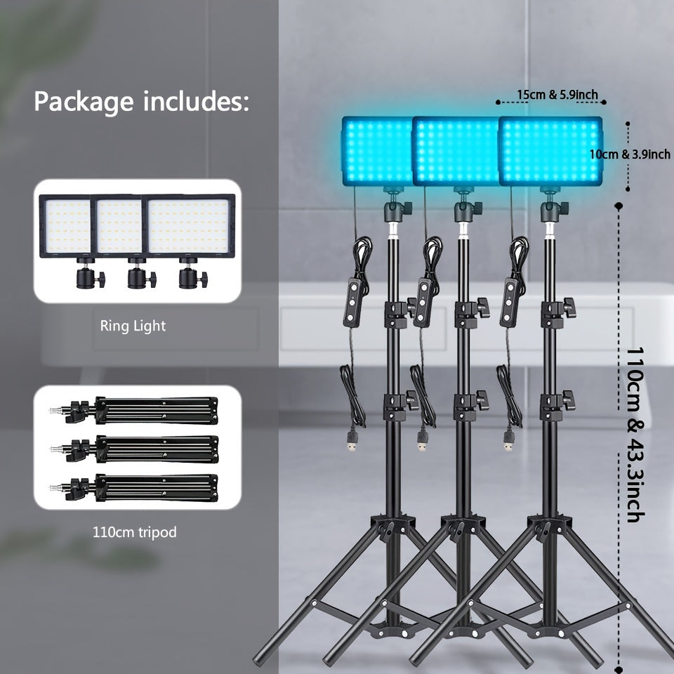 LED Video Fill Light Panel Kit with Tripod Stand & RGB Filters | Dimmable 5600K Studio Light for Vlogging, Photography, Video Streaming & Tabletop Shooting | 2 or 3 Pack