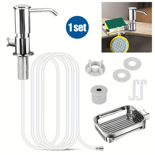 Kitchen Soap Dispenser Set with Sponge Holder, 39-Inch Tube and 360° Rotating Pump