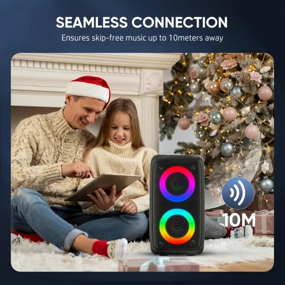 HY-3317 Party Speaker with Disco Lights & Microphone – Large Portable Subwoofer Outdoor Wireless Speaker, TWS Surround Sound, TF Card, AUX, MIC Input, for Parties, Karaoke & Events