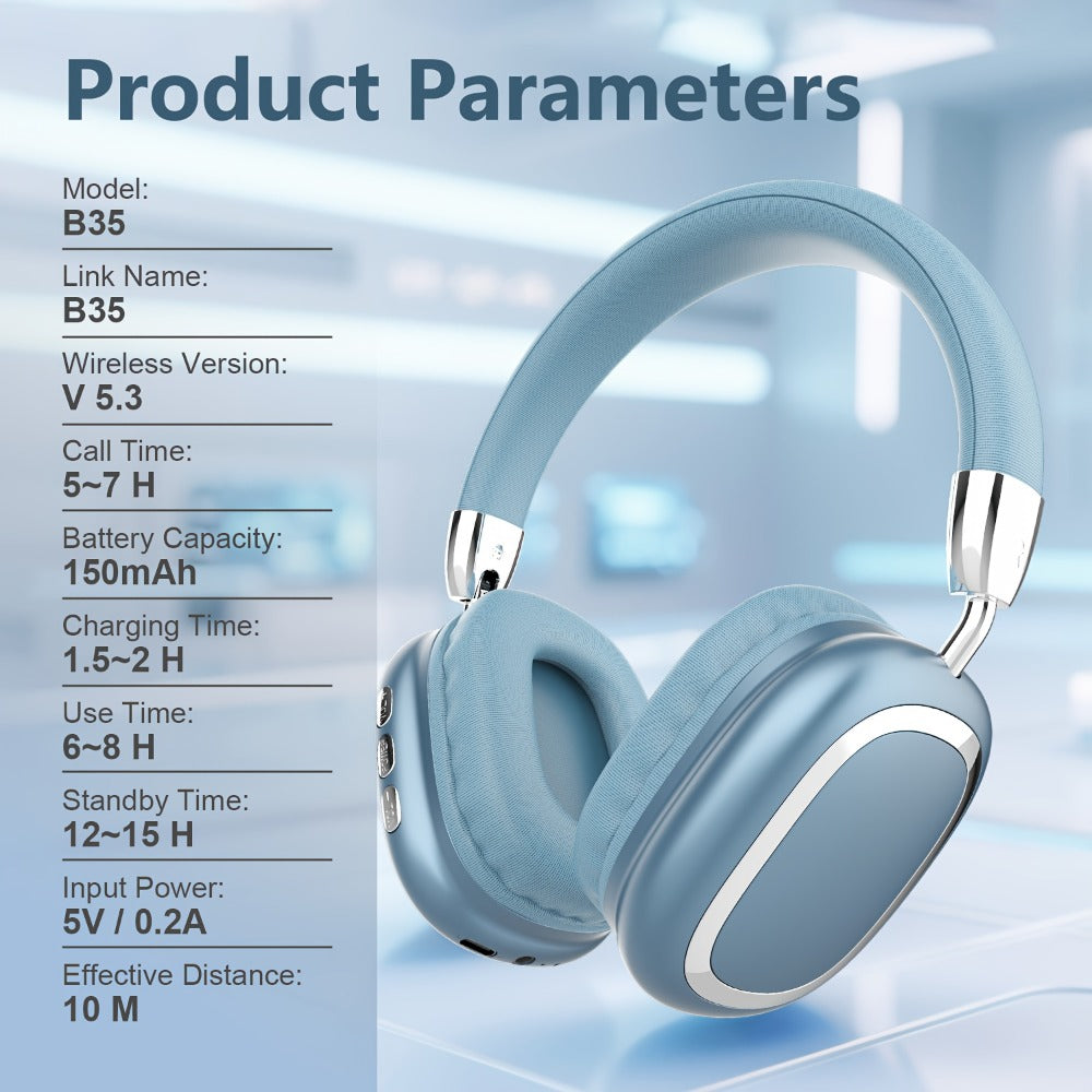 Noise Canceling Wireless Over-Ear Headphones Bluetooth 5.3 Metal 90° Rotating Earpads 6-8Hr Playtime for Music Gaming Commuting iOS Android Windows Compatible