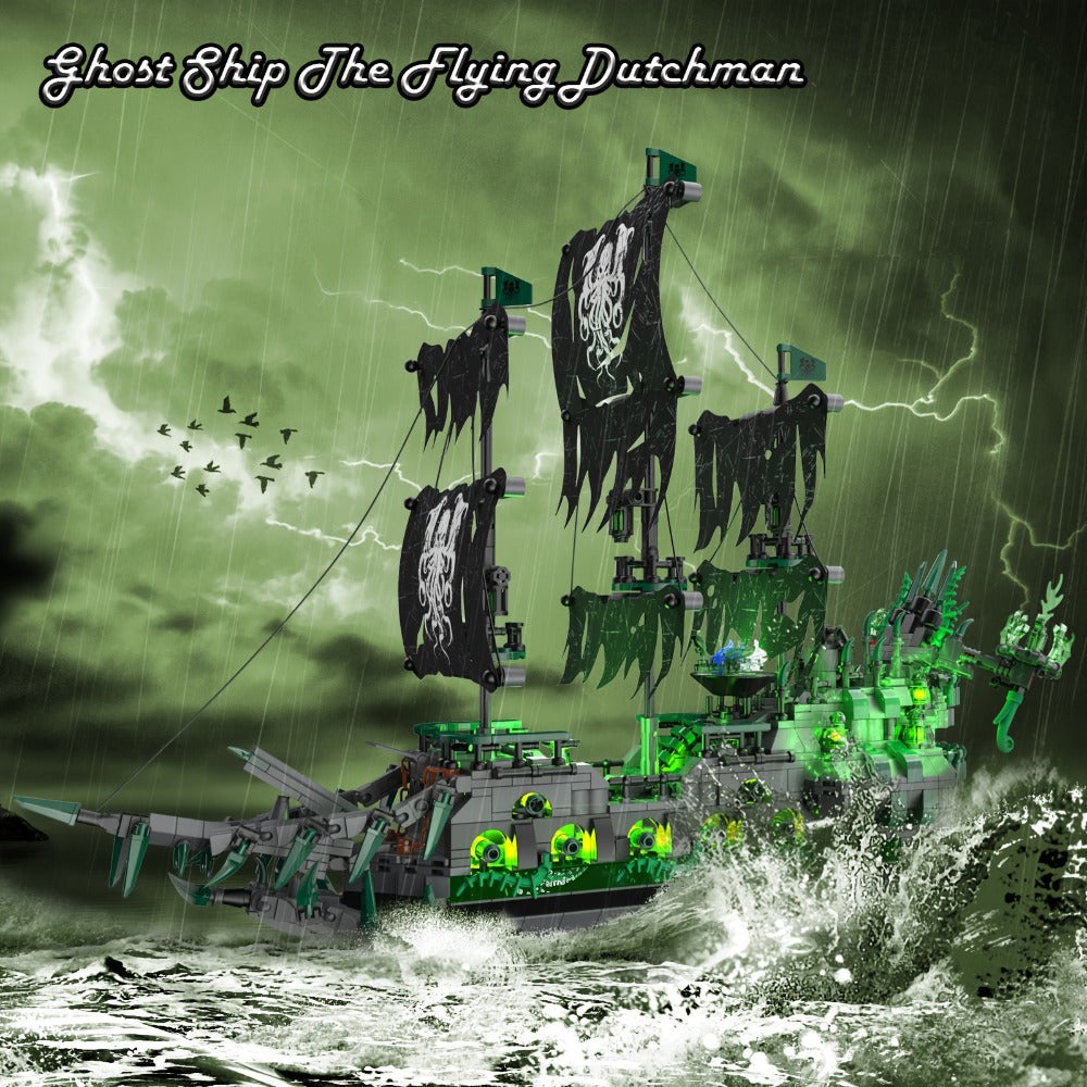 Pirate Ship Building Blocks, Flying Dutchman Ghost Ship Model 40001 with LED Lights