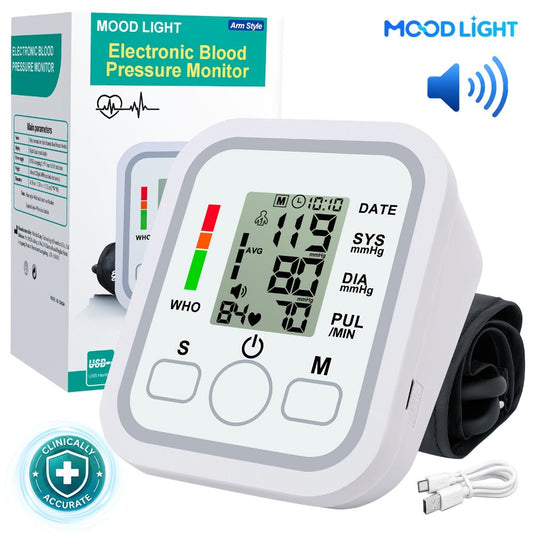 Upper Arm Blood Pressure Monitor – Large LCD, Voice Broadcast, Heart Rate & Irregular Heartbeat Detection, 2×99 Memory, 8.7–14.2" Adjustable Cuff, One-Touch Operation for Seniors & Pregnant Women