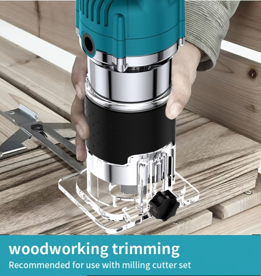 Wood Router Carving Machine Electric Trimmer – Wood Slotting, Drilling & Engraving Tool with Optional 15pc Milling Cutter Set, for Woodworking, Furniture Making & DIY Crafts