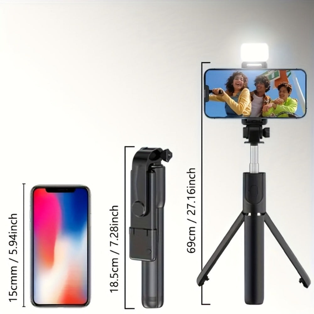 Ring Fill Light Selfie Stick Tripod with Wireless Remote – Expandable 360° Rotation Phone Stand for iPhone Android, Live Streaming Vlogging Travel Hiking Outdoor Photography, Portable LED Selfie Stick