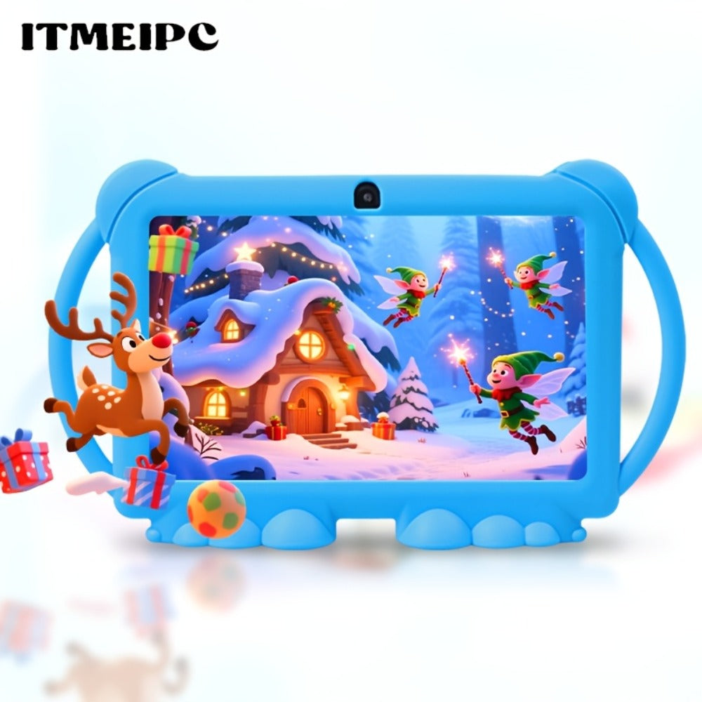 Kids Tablet 7 Inch Android 14 WiFi 6 4GB RAM 32GB ROM Dual Camera Parental Control Pre-installed Learning Apps HD Screen Protective Case Type-C Charging for Children Learning Entertainment