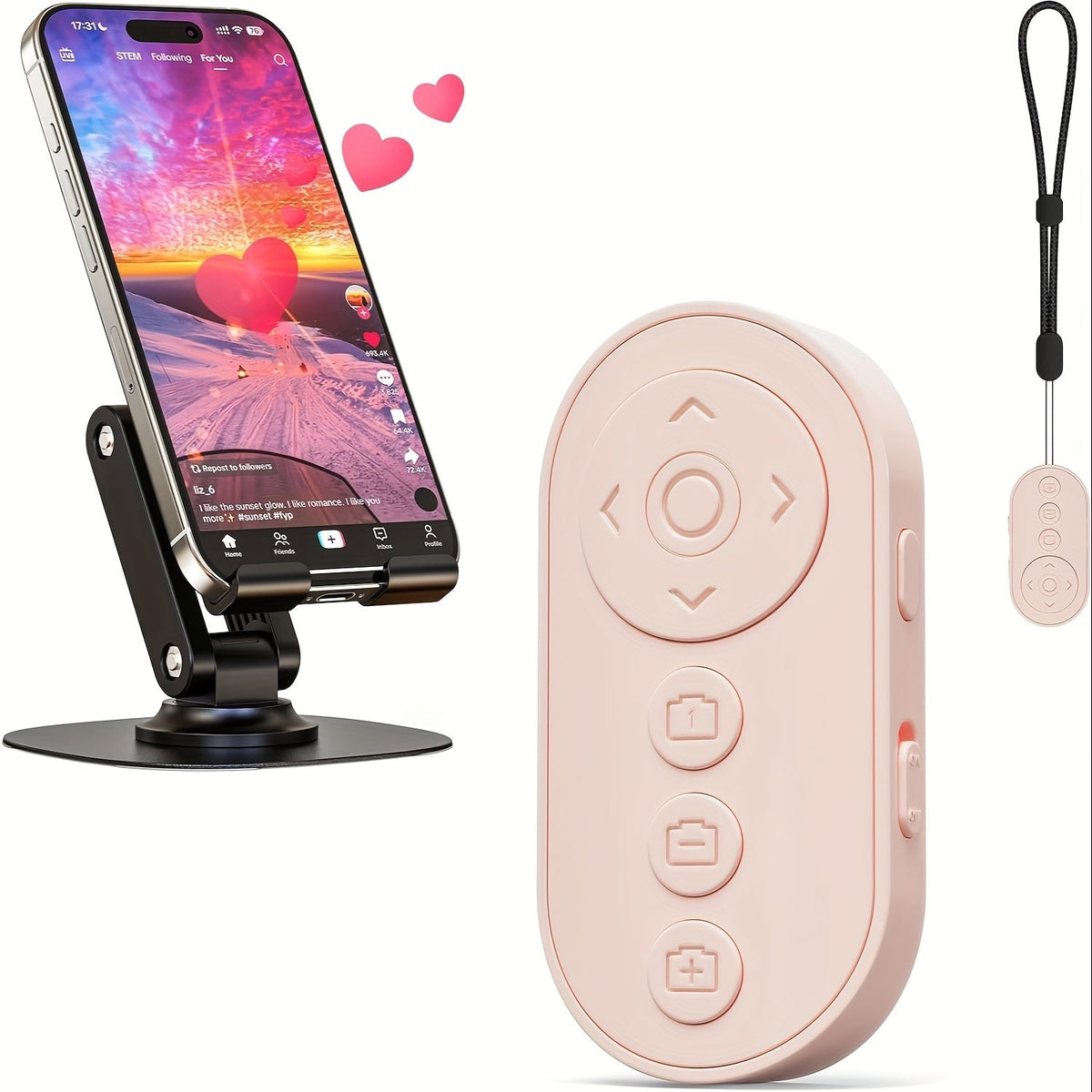 Bluetooth Scrolling Remote Control for TikTok, Page Turner for Kindle App & E-Books, Camera Shutter Clicker – Wireless Phone Remote for iPhone, Android & iPad Video, Reading & Selfies