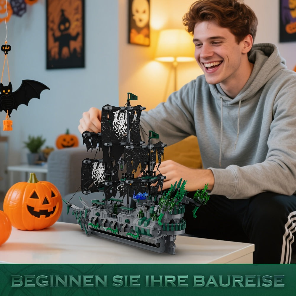 Pirate Ship Building Blocks, Flying Dutchman Ghost Ship Model 40001 with LED Lights