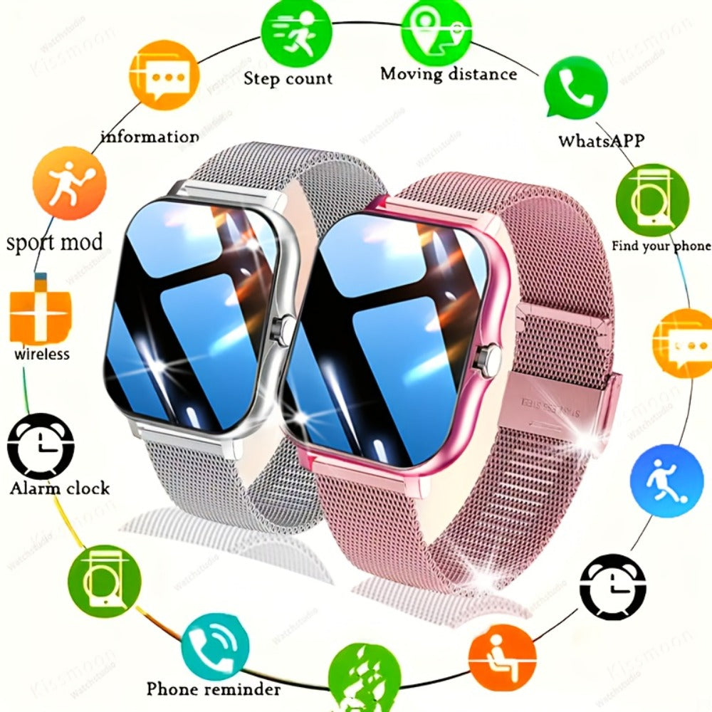 Navigation Smartwatch 1.83" Bluetooth 5.0 – Wireless Calling, Email Display, Location Navigation, Remote Camera, Music Player, Fitness Tracker – Unisex Gift Watch Black Pink Silver Gold