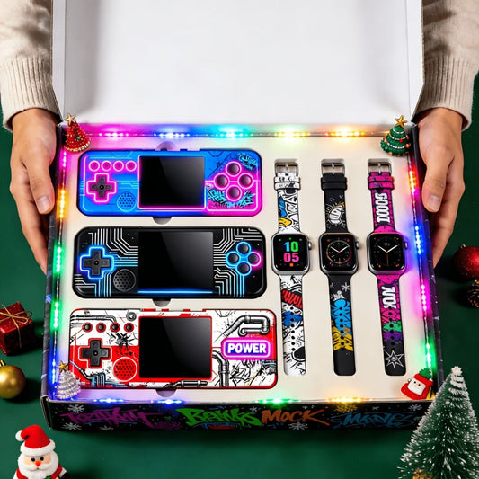 Retro Handheld Game Console Smart Watch Set HD Screen - Portable Classic Gaming Device 2-in-1 Bundle, Best Birthday Valentine Christmas Gift for Men Women Friends Family