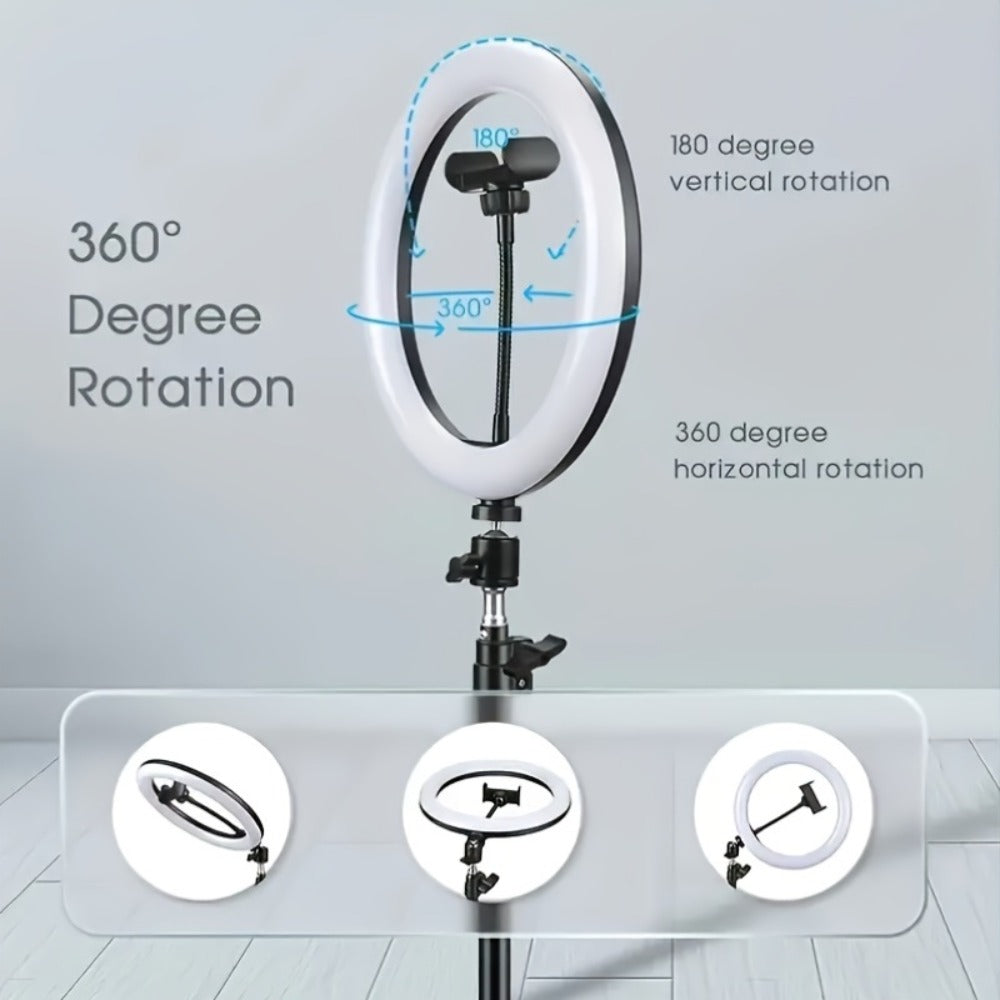 Desk Stand Ring Light 10/18 Inch LED Phone Fill Light 3 Color Temperatures Dimmable for Live Streaming Video Shooting Selfie Makeup Photography TikTok YouTube