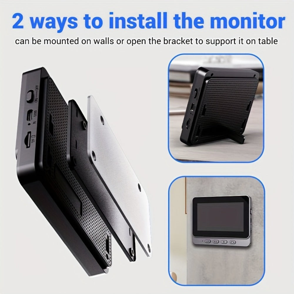 Wireless Doorbell with Monitor No WiFi No Subscription – 4.3" Screen, Two-Way Talk, Night Vision, 365-Day Standby, IP66 Waterproof, 128GB Auto Recording, No App No Monthly Fee