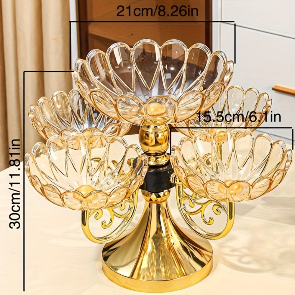 Crystal Rotating Fruit Plate Set 5-Tier – Luxury Round Multi-Layer Snack Candy Dish Bowl for Living Room Coffee Table Home Decor European Style Elegant Dessert Display Centerpiece Gift