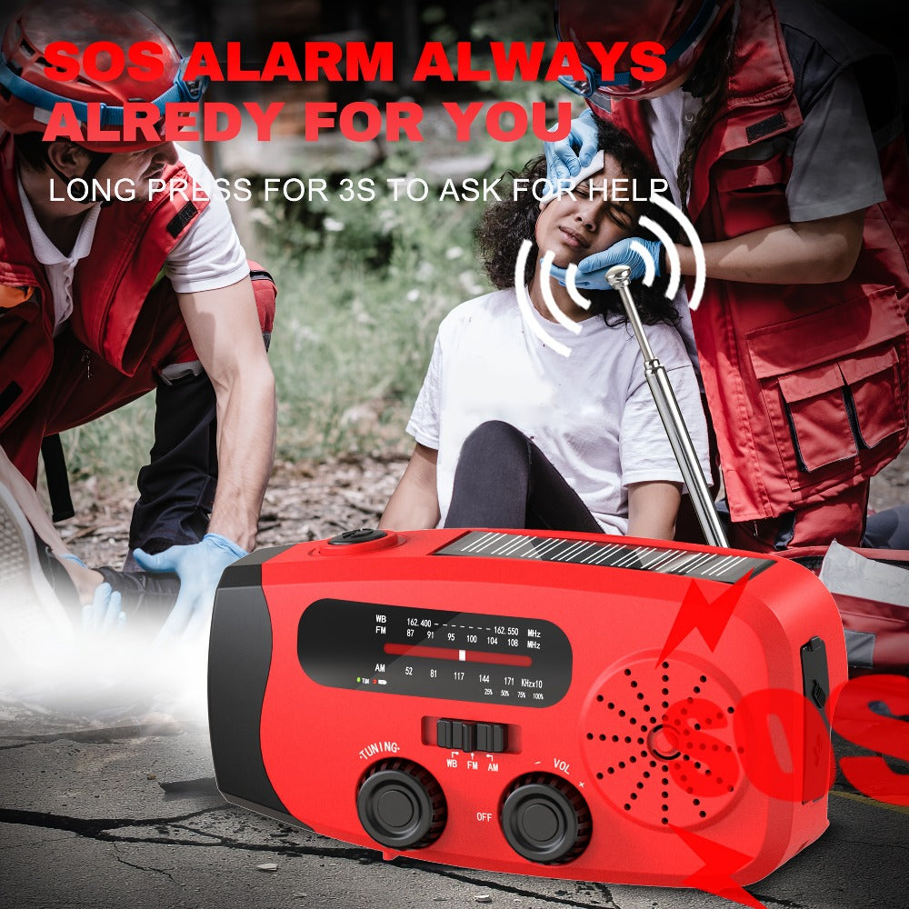 NOAA Emergency Weather Radio Solar Hand Crank with 2000mAh Power Bank & LED Flashlight – AM/FM/NOAA Portable Survival Radio, USB Charging, Solar Powered, Hurricane & Winter Storm Preparedness Gear