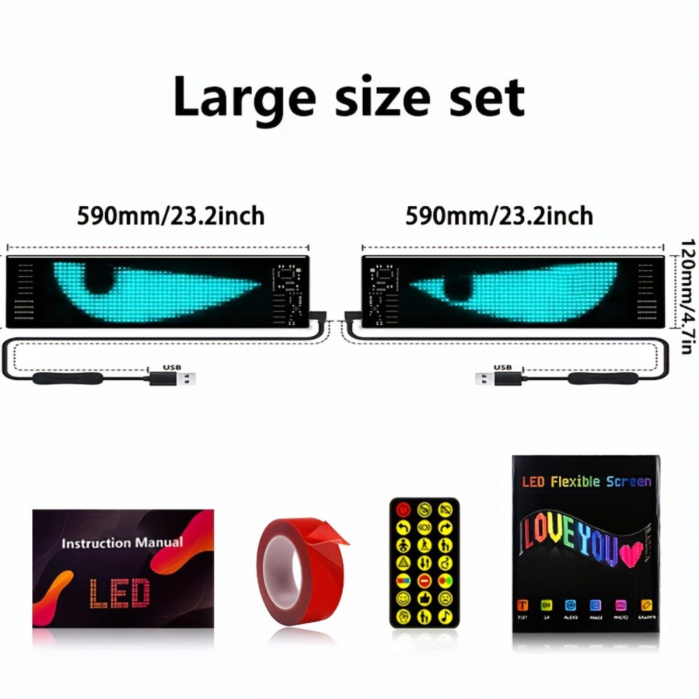 Programmable LED Demon Eyes Sign 2 Pack App Controlled - Synchronized Flashing, Scrolling Text Display, USB Powered for Car, Party, Store Signage, Concert & Gaming Setup (Medium / Large)