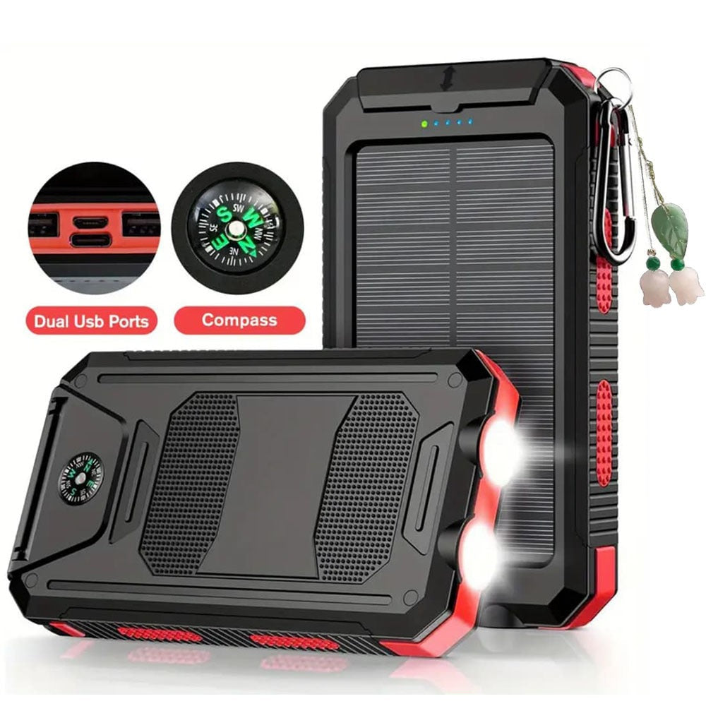 Solar Power Bank 50000mAh with Dual LED Flashlight SOS Mode & Compass – Portable Solar Charger Dual USB for Camping Hiking Travel Emergency Outdoor Survival for iPhone Samsung Android All Cell Phones
