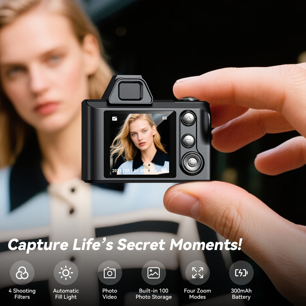 Mini Pocket Camera Retro Vintage Thumb Size with LED Flash, Multiple Filters & 64GB Memory Card – USB Rechargeable Keychain Digital Camera for Kids, Teens & Creative Photography Gifts
