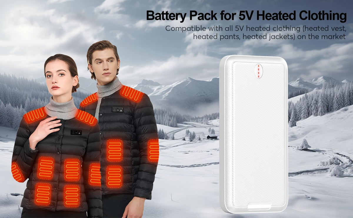 Outdoor Travel Portable Charger 10000mAh 5V/2A Battery Pack, Compact Backup Power Bank for Smartphones Tablets Heated Vest Heated Jacket Heated Clothes, Lightweight USB Charger for Men Women – Black & White
