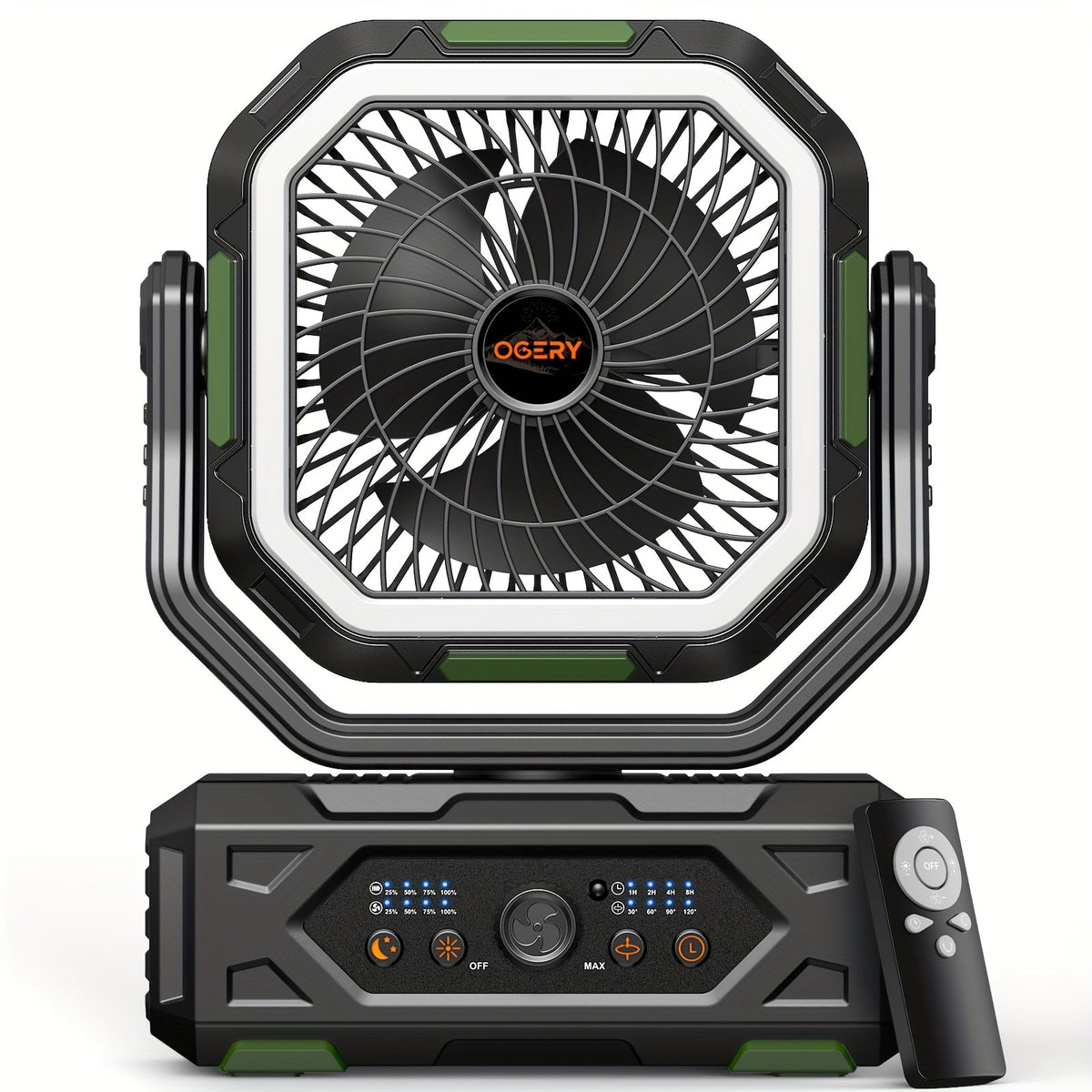 20000mAh Portable Camping Fan with LED Lantern – Rechargeable, 4-Speed, Oscillating, Remote & Timer Control | Tent, Travel, RV, Emergency & Bedroom Use