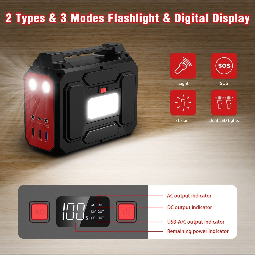 300W Portable Power Station Solar Generator with AC Outlet, DC & USB Outputs, LED Flashlight, Built-in Cooling Vents – 256Wh Lithium-Ion Battery for Camping, RV, Emergency Home Backup, Outdoor Adventures