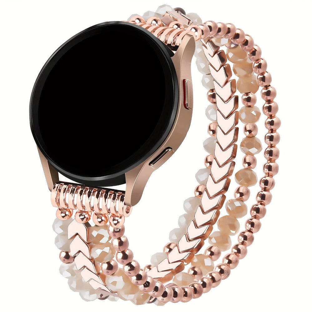 Beaded Watch Band for Samsung Galaxy Watch 4 5 Active 2 Classic 5 Pro 40mm 44mm 42mm 46mm 45mm 20mm Handcrafted Arrow Design Elastic Bracelet Replacement Strap Women Pink Silver Gold