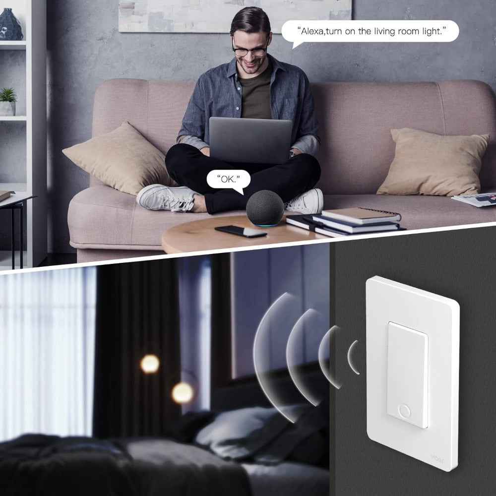 WiFi Smart Light Switch 4-Pack – MOES Star Ring Single Pole Wall Switch, Works with Alexa, Google Home & SmartThings, Tuya App, Schedule, Away Mode, Remote Control, Neutral Wire Required (White)