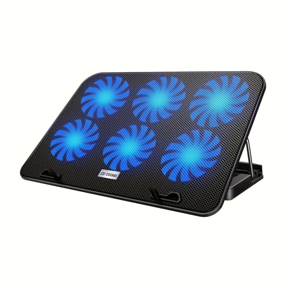 Laptop Cooling Pad ICE COOREL 6 Fans 12-17.3 Inch 5 Adjustable Heights 2 USB Ports RGB Gaming Laptop Cooler Stand Full Coverage Heat Dissipation for Gaming Work Home Office A9 A9R