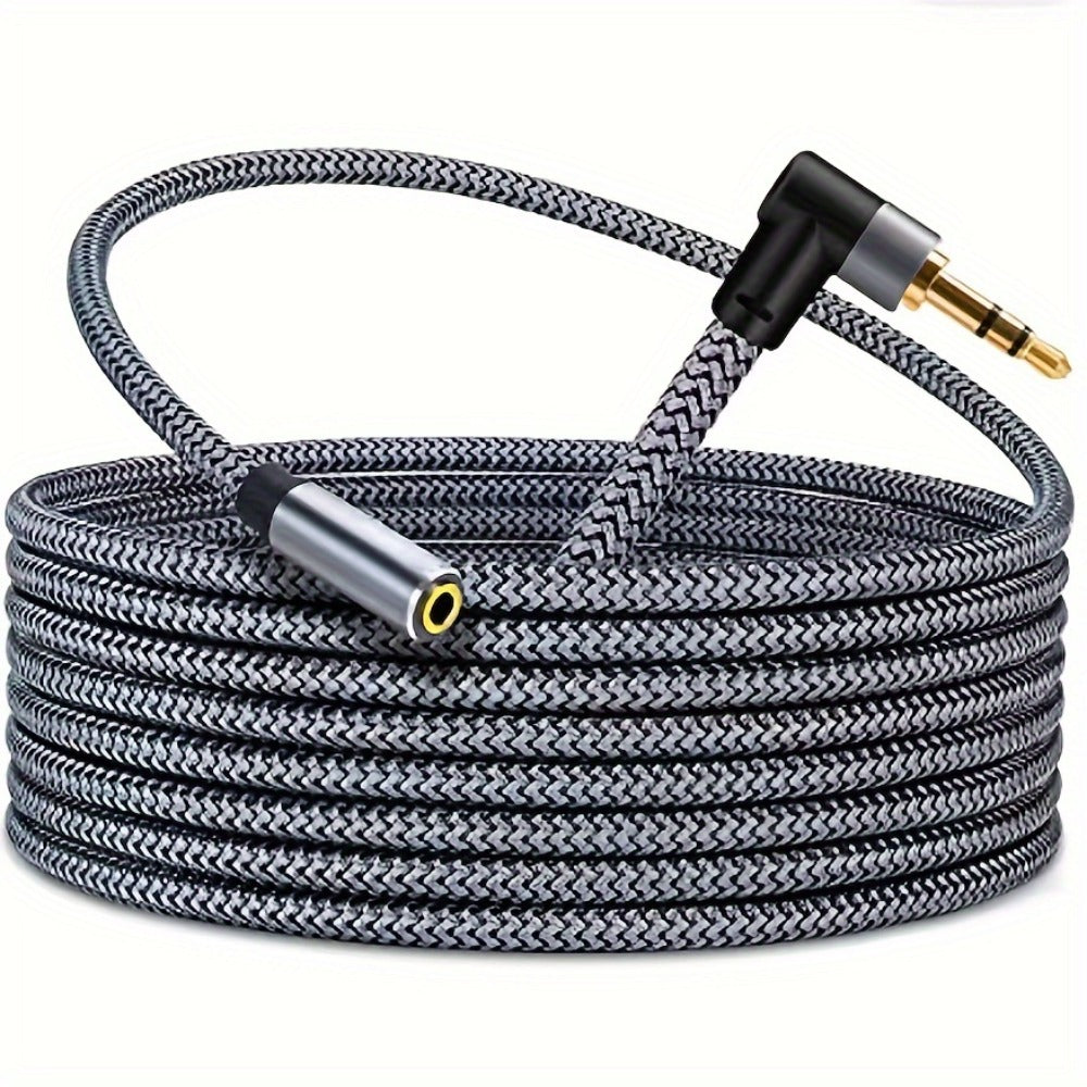 Nylon Braided 3.5mm Male to Female Audio Extension Cable Right-Angle Connectors Lossless Sound AUX Cable Compatible with Smartphones Speakers Car Stereo Headphones Tablets Laptops Hi-Fi Audio Systems